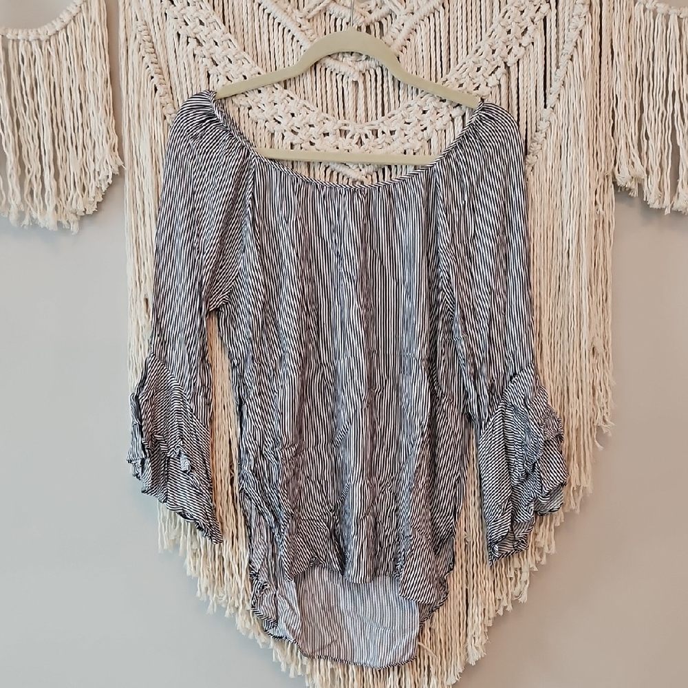 Cupio Navy and White Striped Blouse